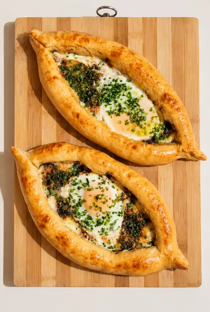 2 Khachapuri on a wooden board