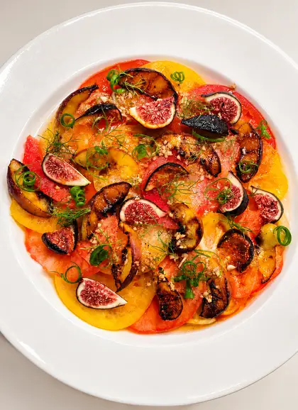 Tomatoes, Peaches and Figs on a plate