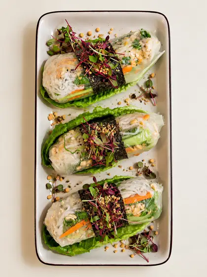 3 spring rolls on a plate